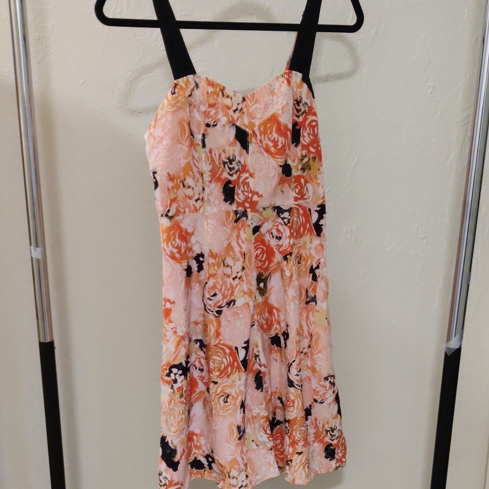 NEW Candie's Peach/Coral Floral Dress Adjustable Straps Lace Back Zip Size 1